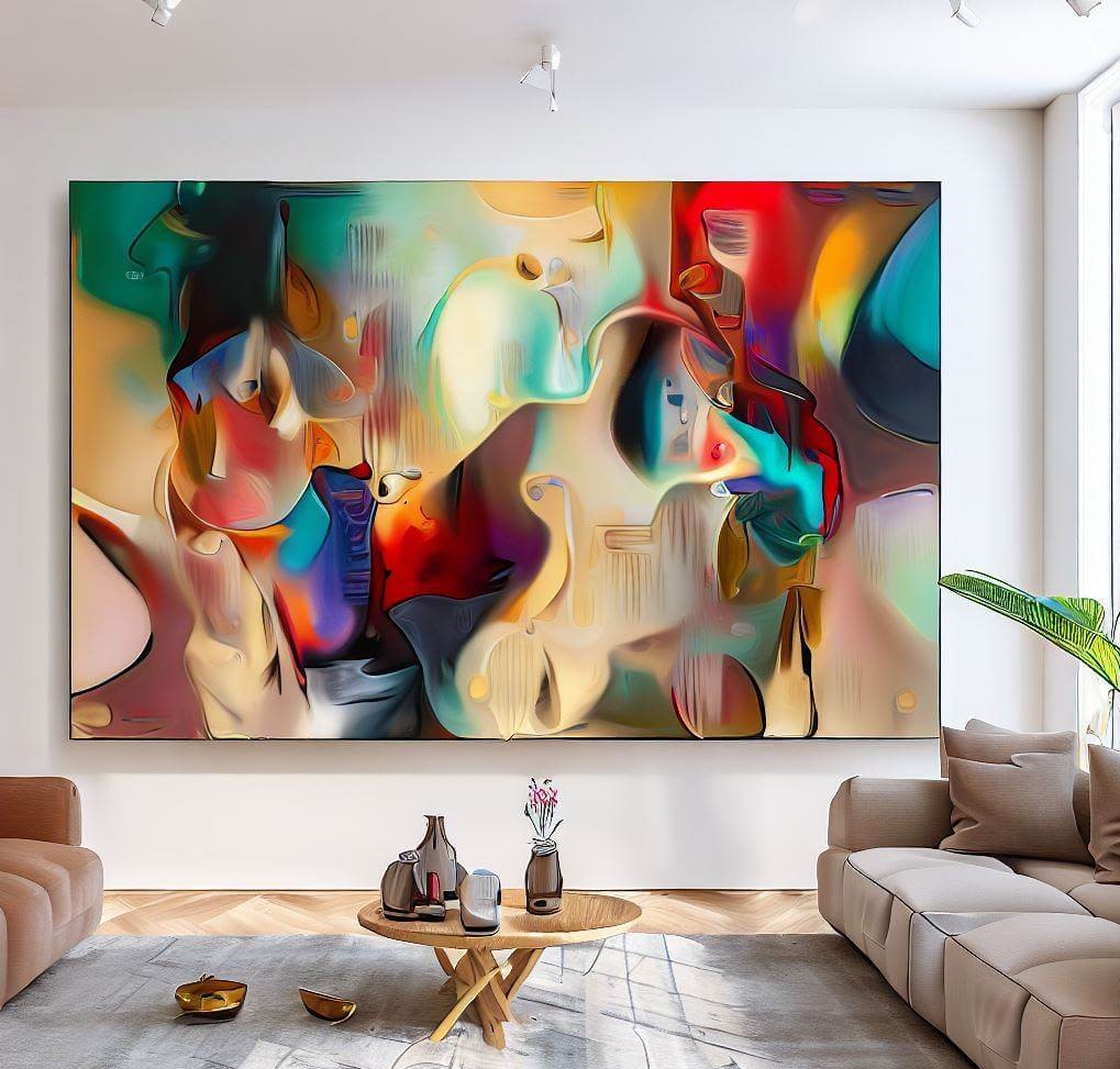 Abstraktes XXL-Gemälde in einem Wohnzimmer