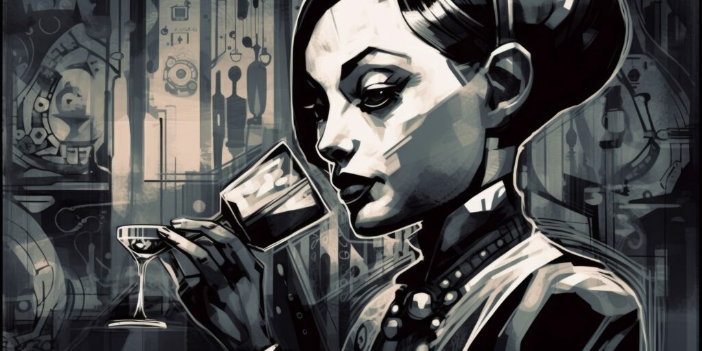 Pop-Surrealismus Frau trinkt