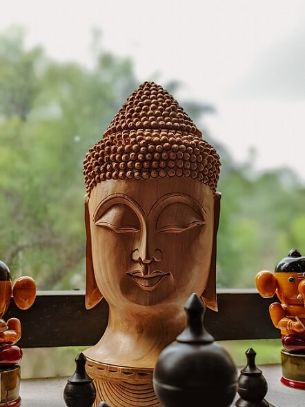 Holz-Kunst-Skulptur-Buddha-Kopf