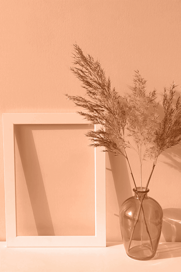 Pfirsich Fuzz Farbe Wand Hintergrund und Bilderrahmen