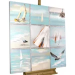 kl00062-sommermeerbooteampmoeweninblaumodernacrylgemaeldeoelbildoelgemaelde-01