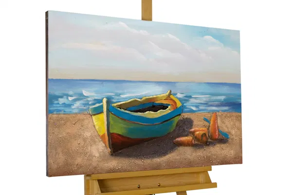 kl03976-boat-beach-beige-blue-metal-painting-metal-wall-painting-wall-decoration-wall-sculpture-01